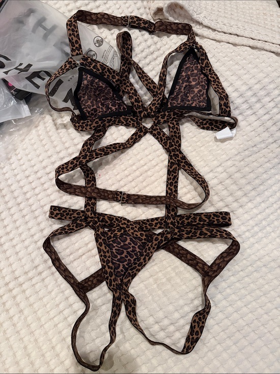 Avidlove Other - Leopard Print Strappy Triangle Bikini-Style Teddy in Brown